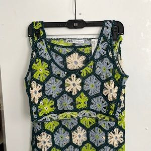 Zara green blue white crochet floral top and skirt set